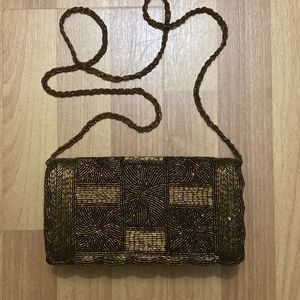 Vintage 90s Beaded Copper Tone Evening Crossbody Bag Purse